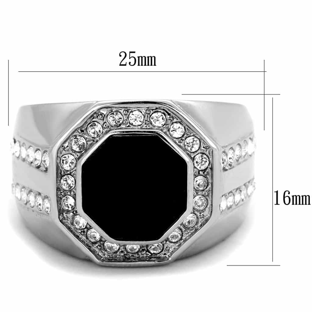 Stainless Steel Black Onyx Octagonal CZ Pave Halo Mens Ring view 6
