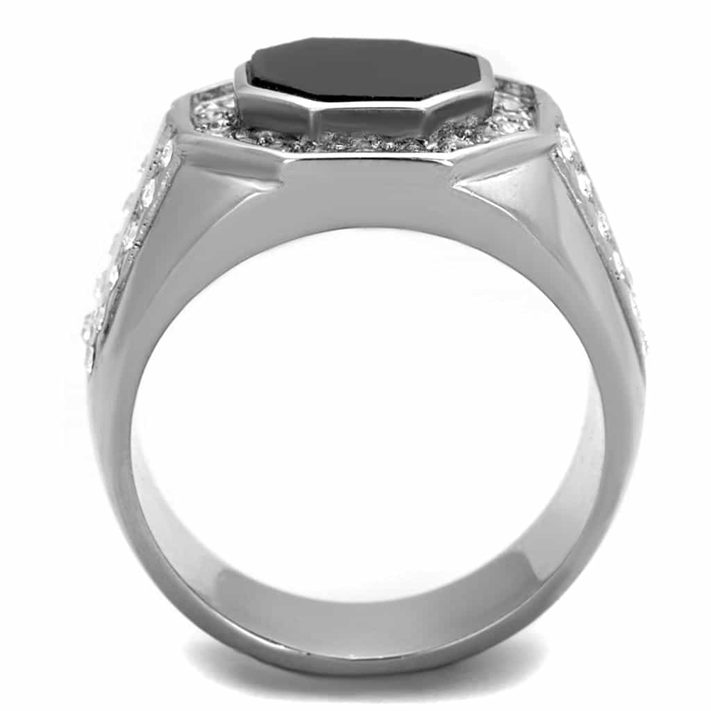 Stainless Steel Black Onyx Octagonal CZ Pave Halo Mens Ring view 7