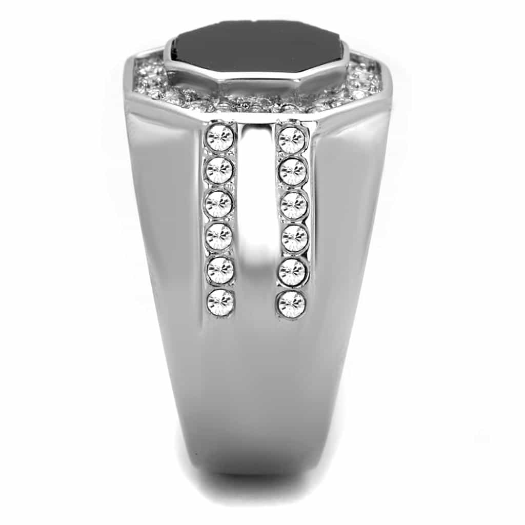 Stainless Steel Black Onyx Octagonal CZ Pave Halo Mens Ring view 8