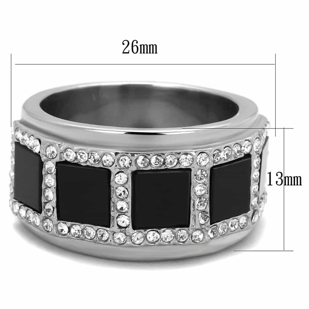 Stainless Steel Black Onyx Double Square CZ Pave Mens Wide Ring view 2