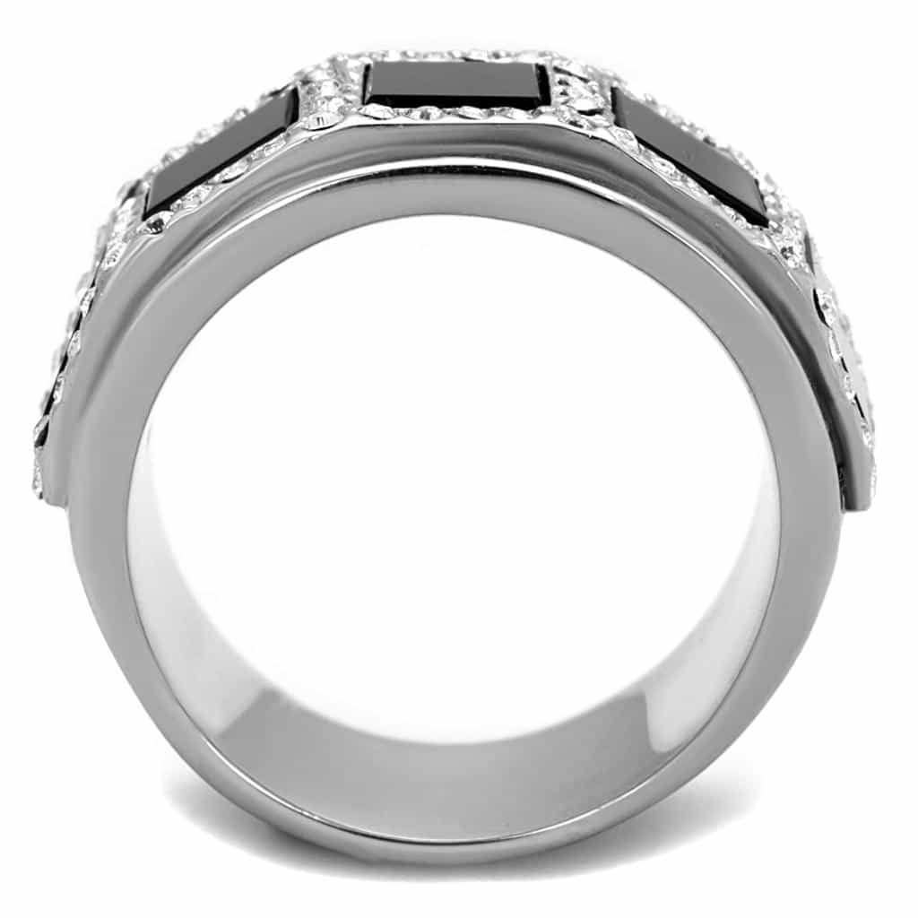 Stainless Steel Black Onyx Double Square CZ Pave Mens Wide Ring view 3
