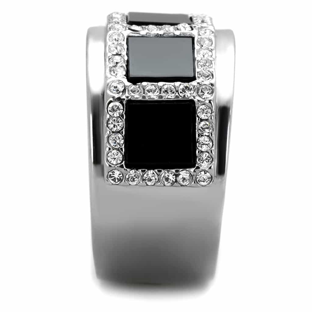 Stainless Steel Black Onyx Double Square CZ Pave Mens Wide Ring view 4
