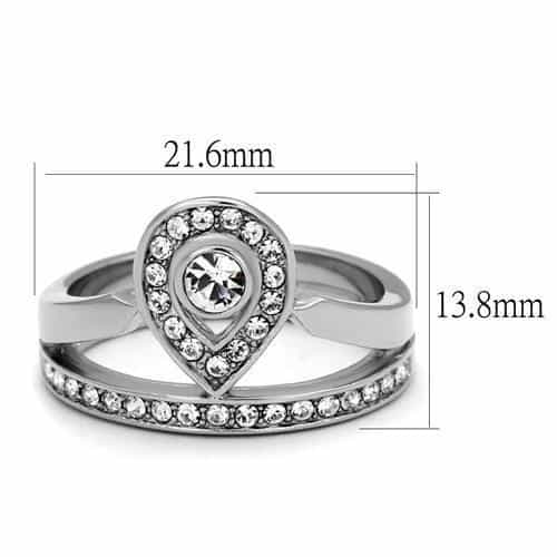 Stainless Steel CZ Pear Bezel Halo Split Shank Bridal Set Ring view 6