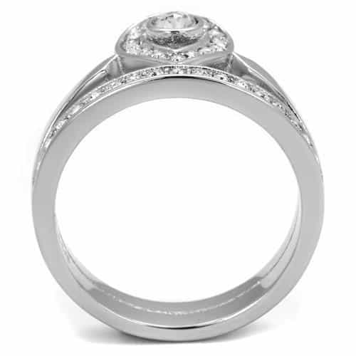 Stainless Steel CZ Pear Bezel Halo Split Shank Bridal Set Ring view 3