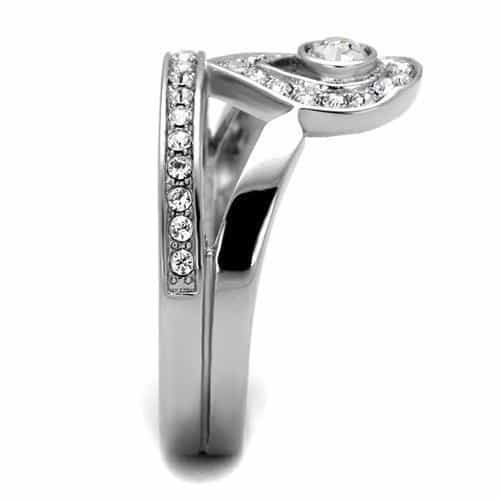 Stainless Steel CZ Pear Bezel Halo Split Shank Bridal Set Ring view 8