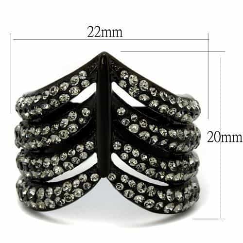 Stainless Steel CZ Chevron V Pave Wide Black IP Ring view 6