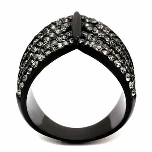 Stainless Steel CZ Chevron V Pave Wide Black IP Ring view 3
