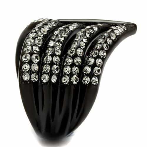 Stainless Steel CZ Chevron V Pave Wide Black IP Ring view 8