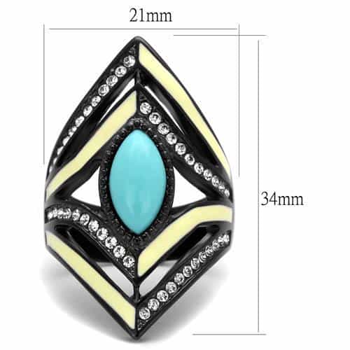 Stainless Steel Turquoise Marquise Enamel Diamond Frame Ring view 6