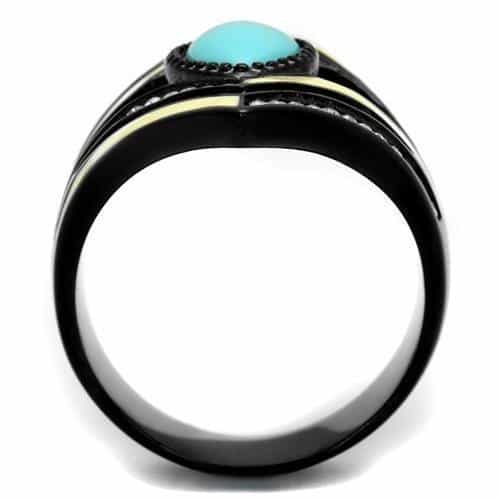 Stainless Steel Turquoise Marquise Enamel Diamond Frame Ring view 7