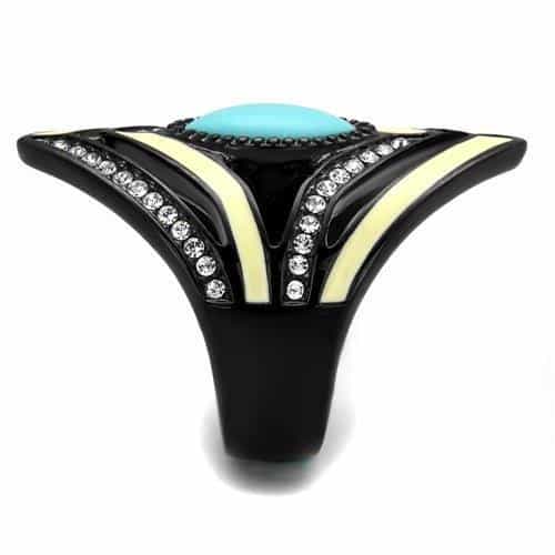 Stainless Steel Turquoise Marquise Enamel Diamond Frame Ring view 8