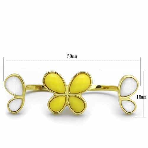 Stainless Steel Gold IP Yellow White Enamel Flower Ring view 2