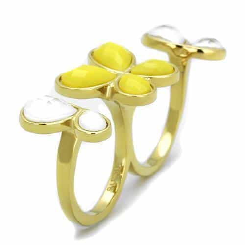 Stainless Steel Gold IP Yellow White Enamel Flower Ring view 4