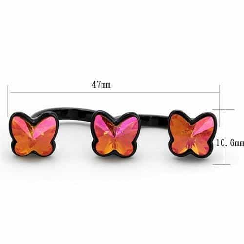 Stainless Steel Black IP Orange Butterfly Crystal Double Ring view 2