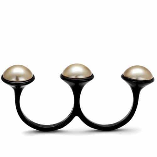 Stainless Steel Black IP Pearl Triple Ball Open Ring view 3
