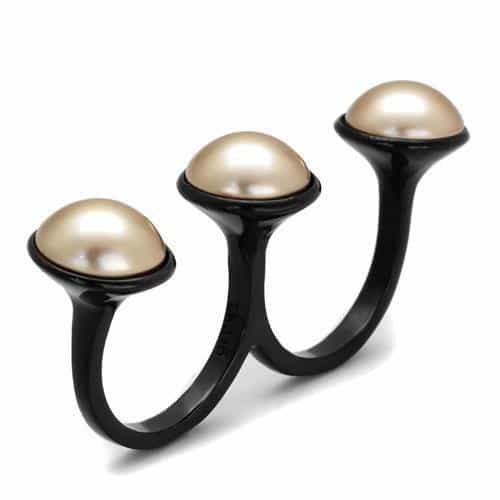 Stainless Steel Black IP Pearl Triple Ball Open Ring view 4