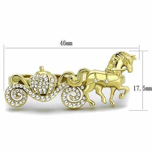 Stainless Steel Gold IP Horse Galloping CZ Pave Ring view 6