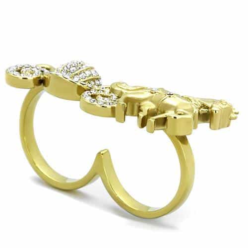 Stainless Steel Gold IP Horse Galloping CZ Pave Ring view 8