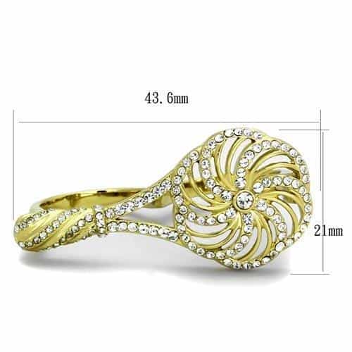 Stainless Steel Gold IP CZ Wave Swirl Pave Double Finger Ring view 6