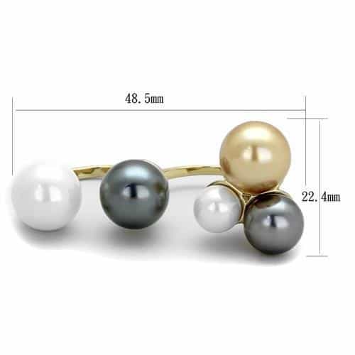 Stainless Steel Gold IP Multi Pearl Cluster Open Cuff Ring view 2