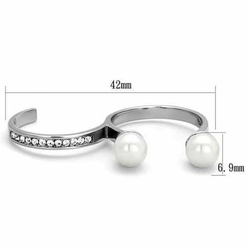 Stainless Steel Pearl Double Ball Open Cuff Ring view 6