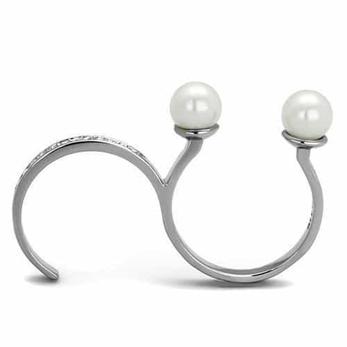 Stainless Steel Pearl Double Ball Open Cuff Ring view 7