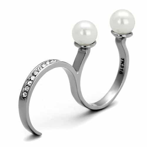 Stainless Steel Pearl Double Ball Open Cuff Ring view 8