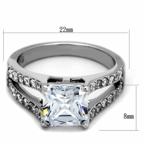 Stainless Steel CZ Princess Cut Pave Split Shank Ring view 2