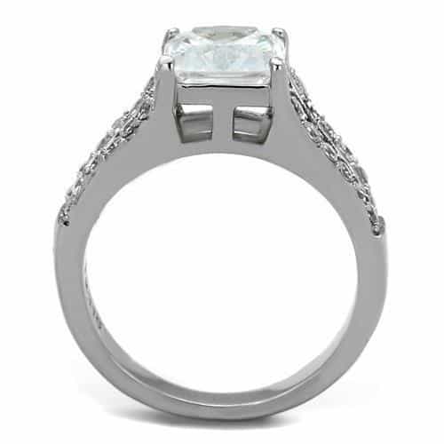 Stainless Steel CZ Princess Cut Pave Split Shank Ring view 7