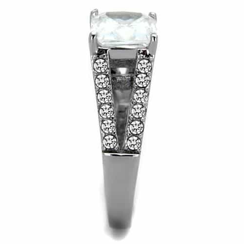 Stainless Steel CZ Princess Cut Pave Split Shank Ring view 8
