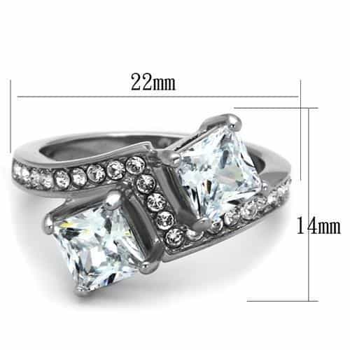 Stainless Steel CZ Princess Round Two Stone Pave Ring view 6