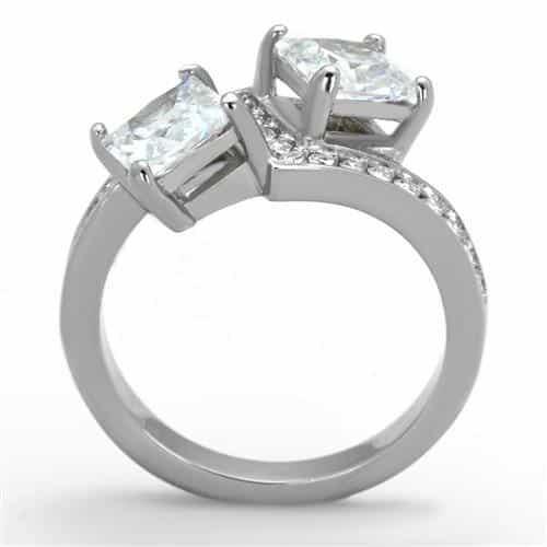 Stainless Steel CZ Princess Round Two Stone Pave Ring view 7