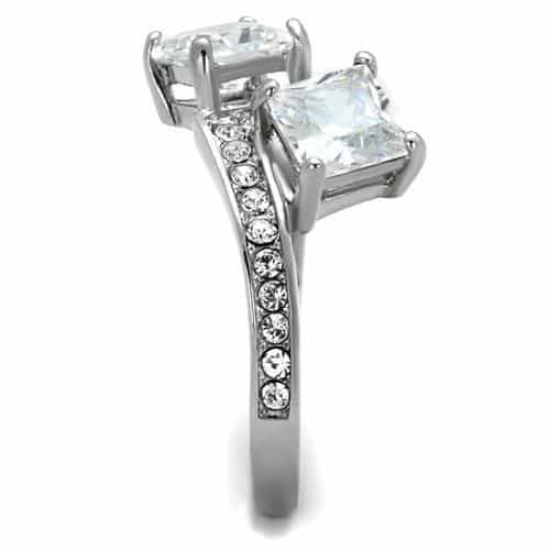 Stainless Steel CZ Princess Round Two Stone Pave Ring view 8