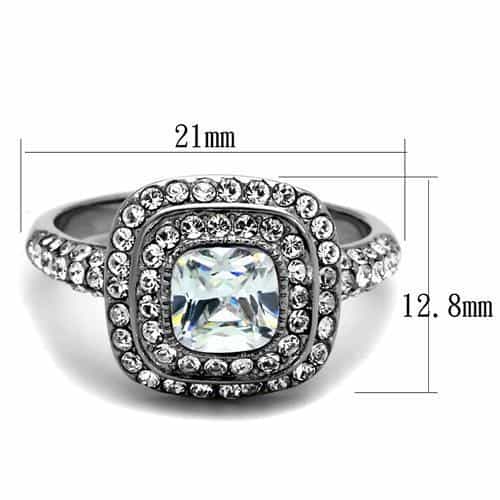 Stainless Steel CZ Cushion Double Halo Pave Ring view 2