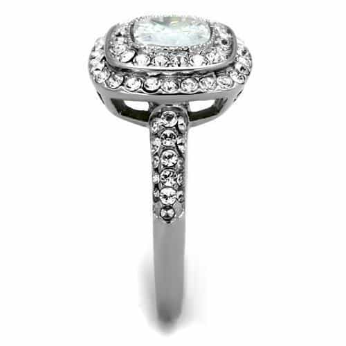 Stainless Steel CZ Cushion Double Halo Pave Ring view 4
