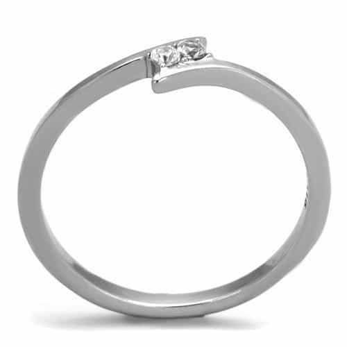 Stainless Steel CZ Marquise Bypass Slim Ring view 7
