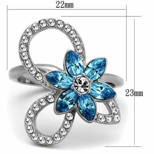 Stainless Steel Blue Topaz Flower Petal CZ Loop Ring view 6