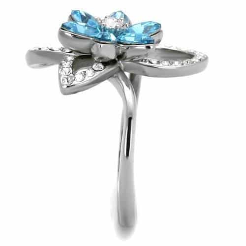Stainless Steel Blue Topaz Flower Petal CZ Loop Ring view 8