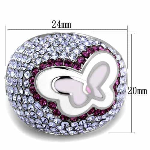 Stainless Steel White Enamel Butterfly Pink Purple Crystal Ring view 6