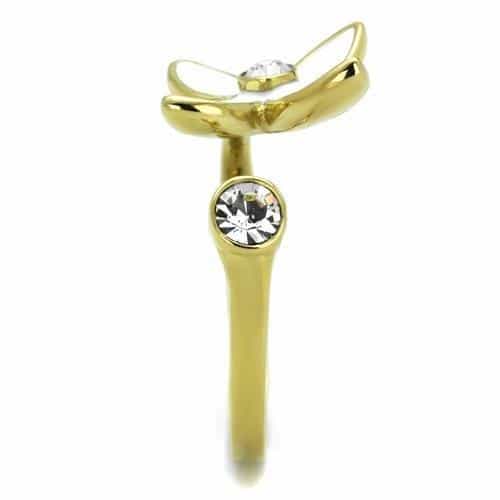 Stainless Steel Gold IP White Enamel Flower CZ Bypass Open Ring view 8