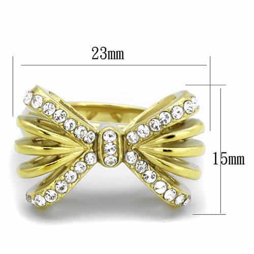 Stainless Steel Gold IP CZ Bow Ribbon Pave Ring view 2