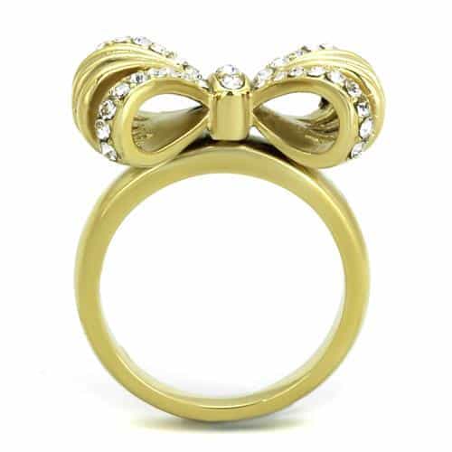 Stainless Steel Gold IP CZ Bow Ribbon Pave Ring view 7