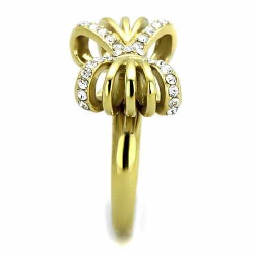 Stainless Steel Gold IP CZ Bow Ribbon Pave Ring view 4