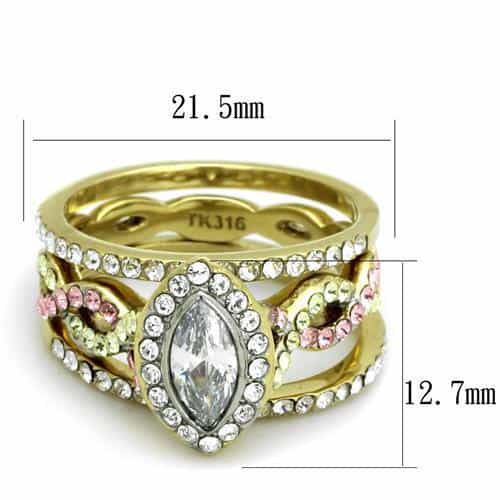 Stainless Steel Gold IP CZ Marquise Halo Pink Accent Bridal Ring view 6