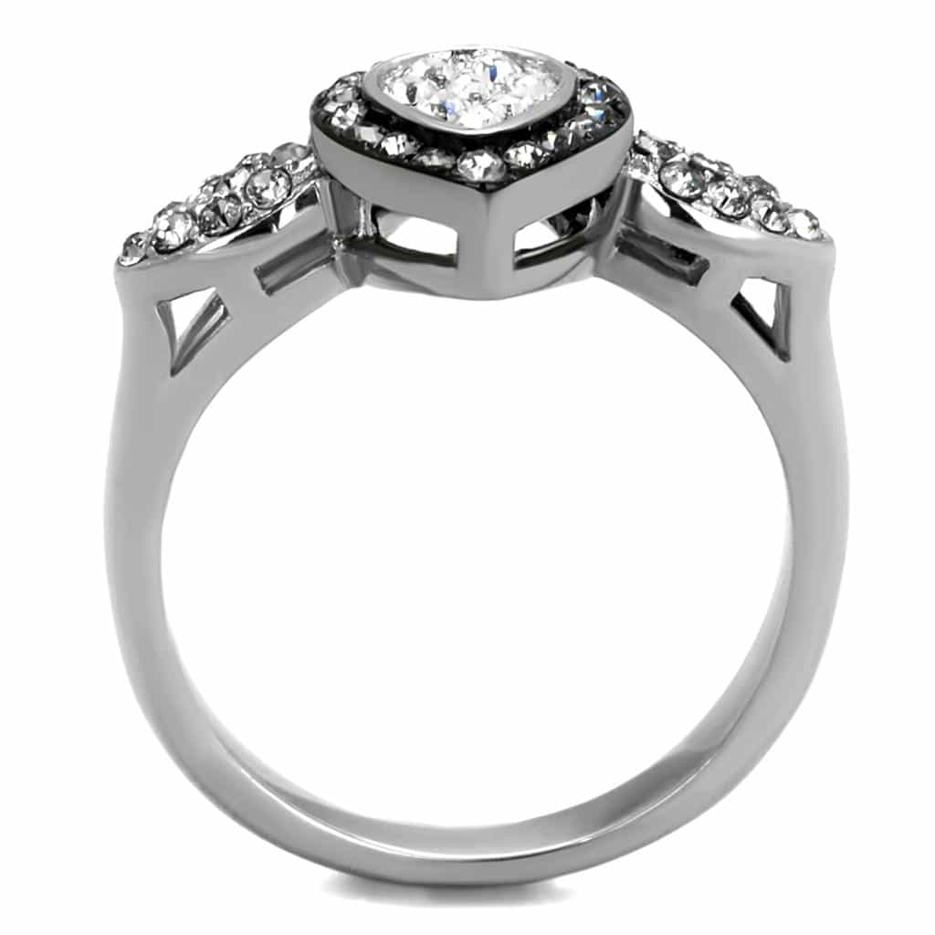 Stainless Steel CZ Pear Bezel Halo Pave Ring view 7