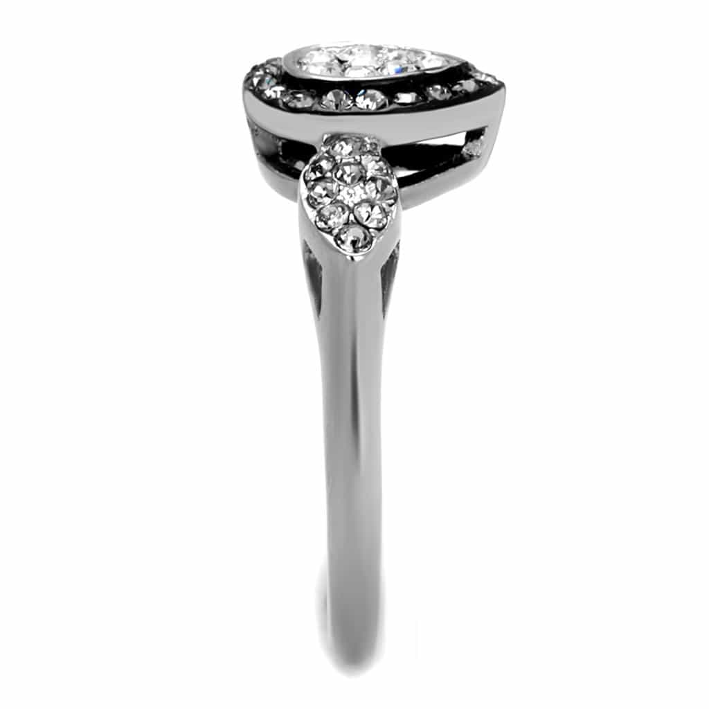 Stainless Steel CZ Pear Bezel Halo Pave Ring view 8