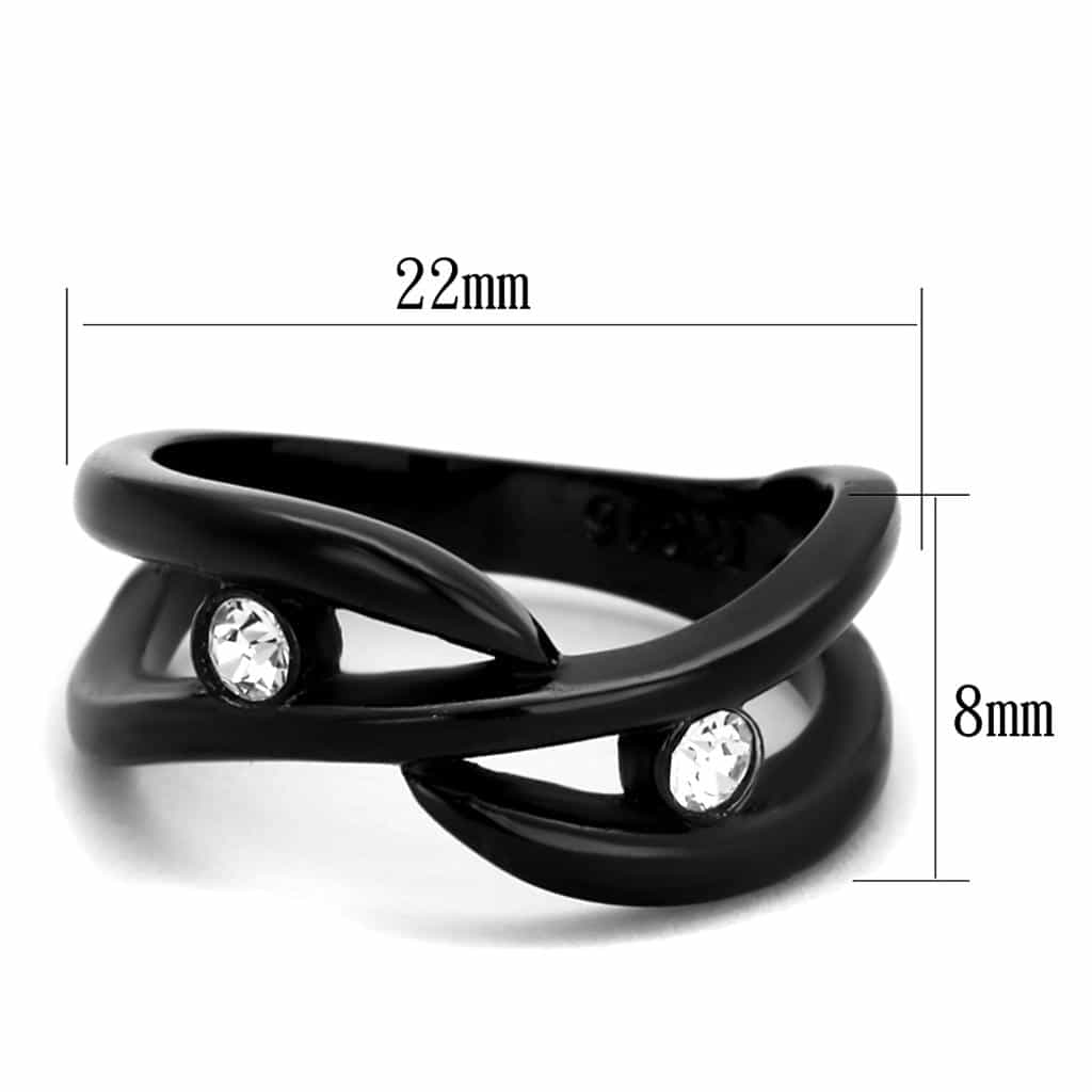 Stainless Steel Black IP CZ Bezel Crossover Wave Ring view 6