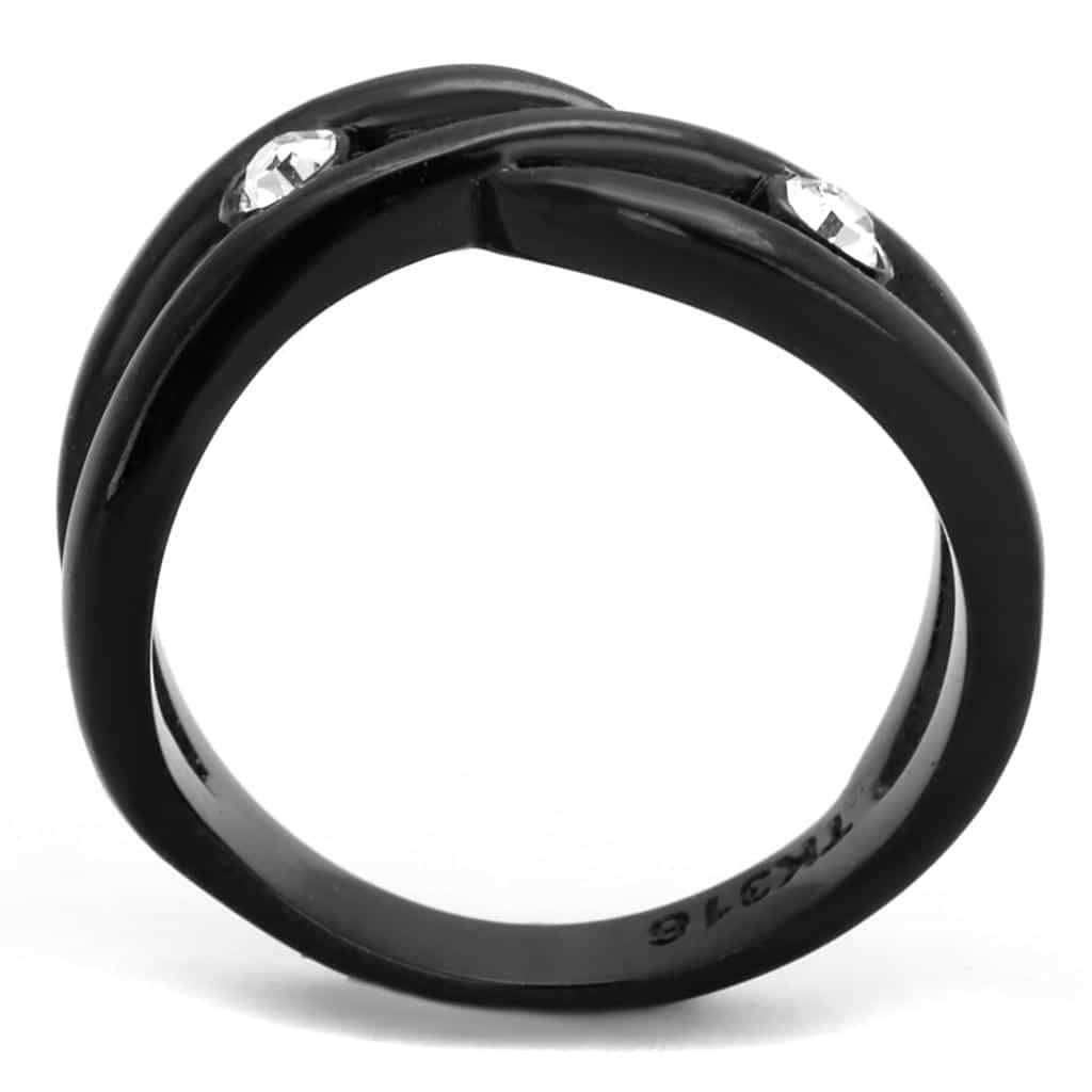 Stainless Steel Black IP CZ Bezel Crossover Wave Ring view 3