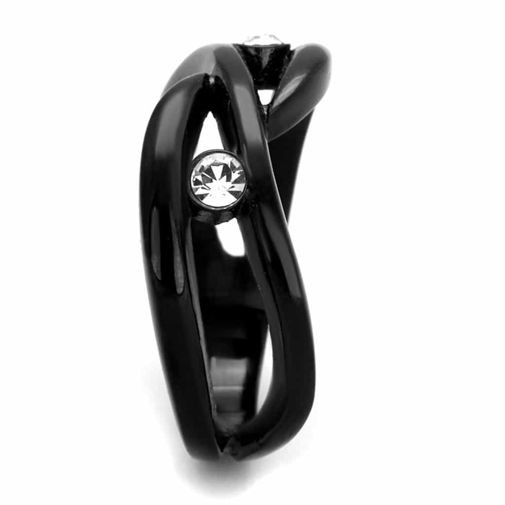 Stainless Steel Black IP CZ Bezel Crossover Wave Ring view 4