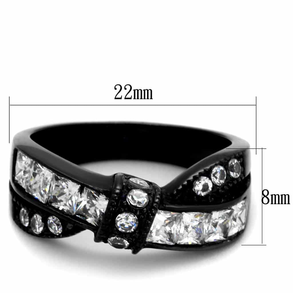 Stainless Steel CZ Princess Channel Black Ring view 6